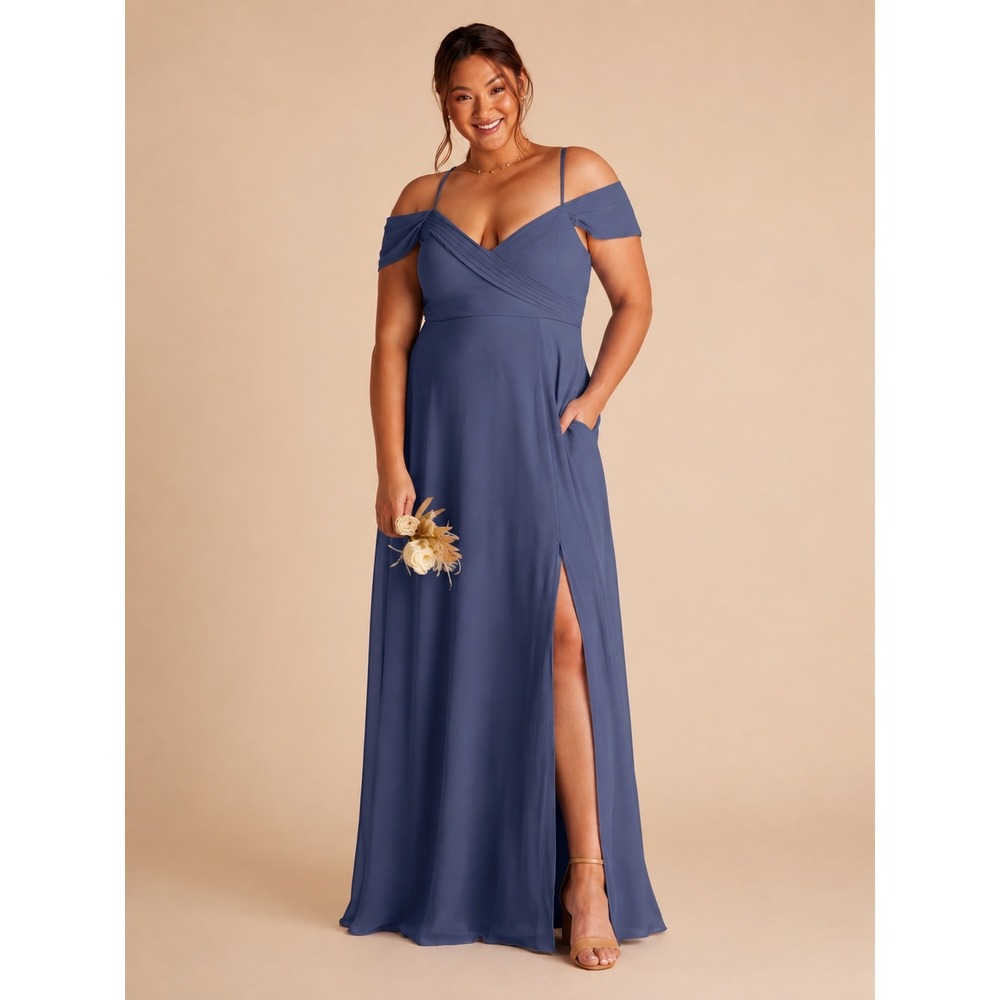 Birdy Grey Spence Pleated Flutter Sleeve Maxi Gown Womens 1X Slate Blue